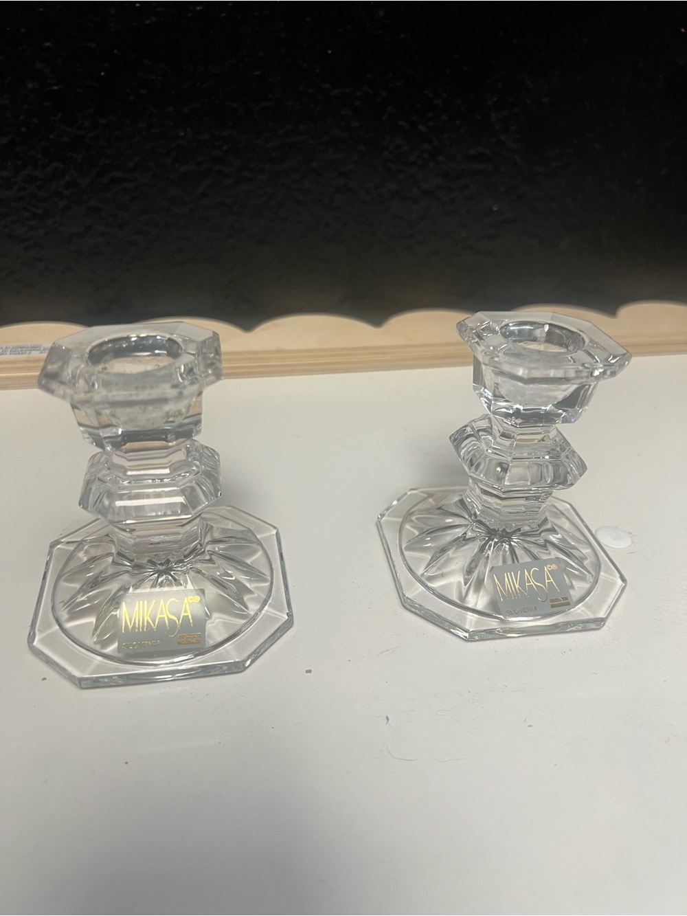 Mikasa Clear Crystal Octagonal Candlestick Pair